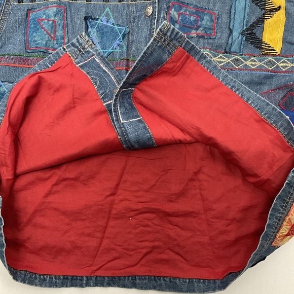 Vintage Chico's Denim Jacket Womens 2 Silk Patxhwork Designs Womens L/12 - Picture 10 of 14